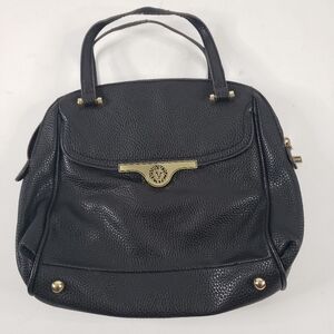 Anne Klein Black Pebbled Leather Satchel Shoulder Bag With Blue Interior